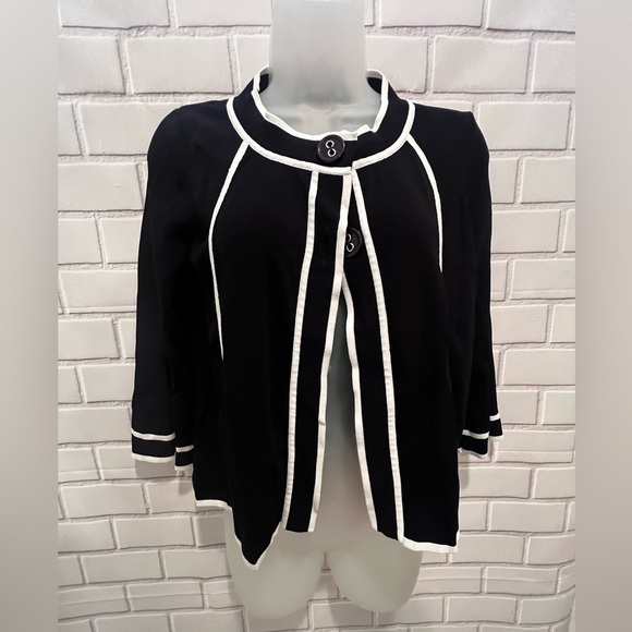 Grace Black & White Trim Open Front Cardigan - Size S - Picture 6 of 10